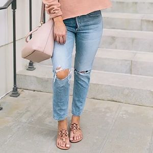 Daryl-Ann Denner Pink Lily Ripped High Waist Straight Leg Jeans